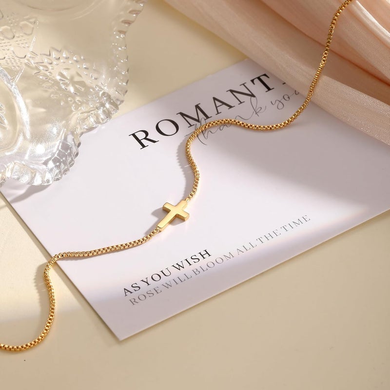 Rotnso Cross Necklace for Women 14K Gold Silver Plated Dainty Small Cross Pendant Choker Simple Trendy Cute Cross Charm Chain Necklace Easter Basket Stuffers Baptism Religious Faith Jewelry Gift - Image 5